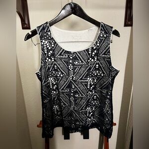 Chico's White Tank with Midnight Blue Lace/Crochet Overlay Size 2 Large